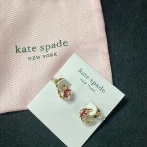 Kate Spade New York Pink Crystal Flower Huggie Earrings w Dust Bag NWT